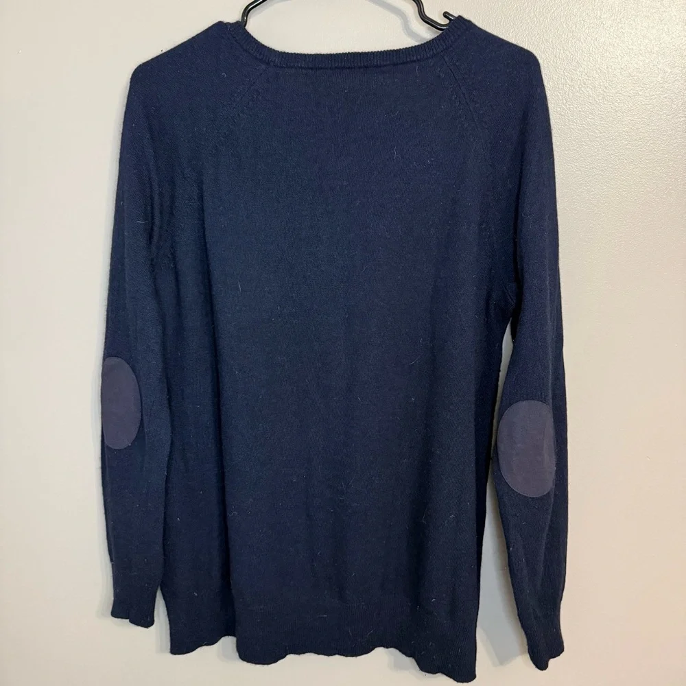 J.Crew Wool‎ Blend Navy Olive Cream Striped Preppy Sweater Elbow Patch Women’s L